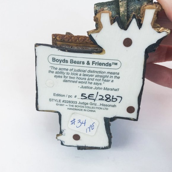 Boyds Bears and Friends 1997 "Judge Griz Hissonah” Figurine Vintage - Picture 10 of 10